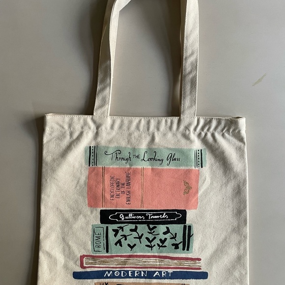 Canvas Tote Bag with Book Design - Picture 3 of 5